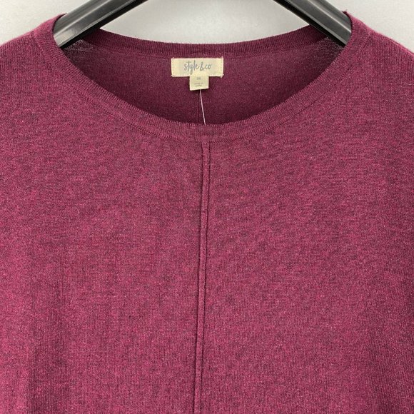 Style&Co Women Plus Boatneck Long Sleeve Seamed Tunic Pullover Sweater Berry Jam - Picture 3 of 7